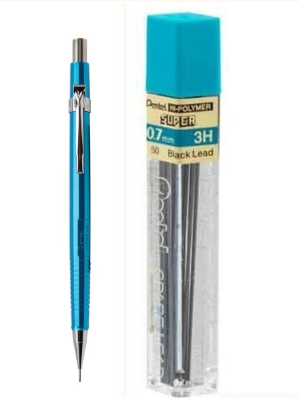 Pentel Sharp Drafting Pencil .7mm Lead Metallic Sky-Blue w/12 pcs 3H-Lead Office